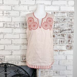 J. Crew Orange Pink Sleeveless Eyelet Embroidered Scalloped Edge Top 2